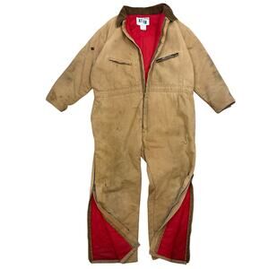 VTG 70s Key Outerwear Duck Canvas tan Quilted coveralls thrashed patch 2X Short